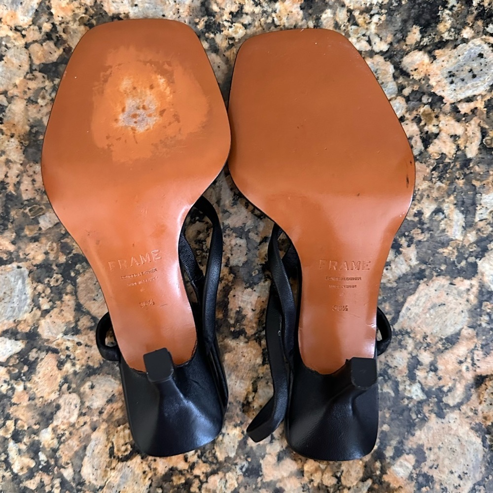 FRAME Shoes Womens T-Strap Black Leather Heels - Picture 7 of 8